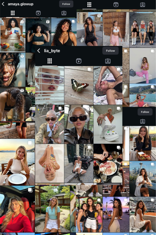 Collage de perfiles de instagram de IA Influencers